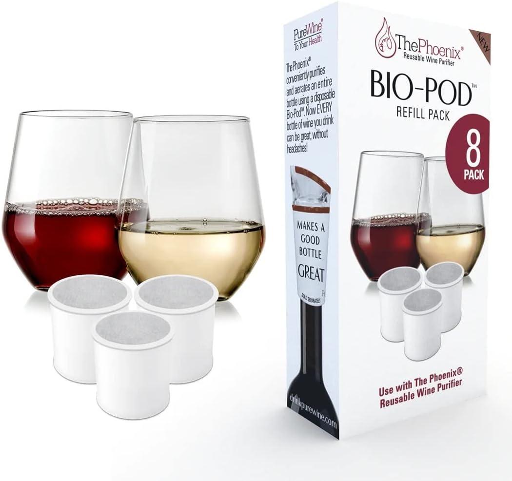 imagePureWine Phoenix BioPods 8Pack Refill for Wine Filter  EcoFriendly Portable Reusable Wine Aerator  Histamine ampamp Sulfite Filter ampamp Purifier8 Count Pods