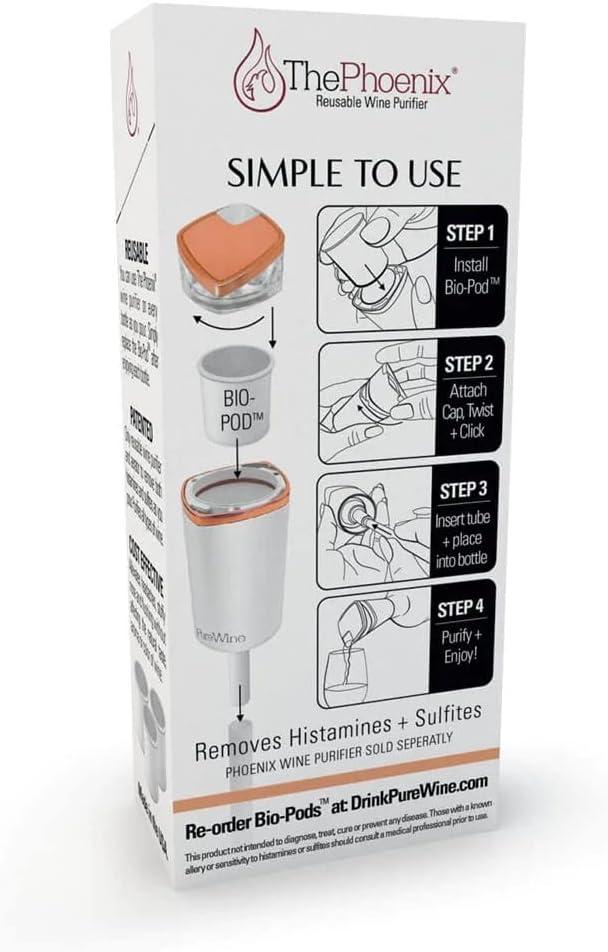 imagePureWine Phoenix BioPods 8Pack Refill for Wine Filter  EcoFriendly Portable Reusable Wine Aerator  Histamine ampamp Sulfite Filter ampamp Purifier8 Count Pods