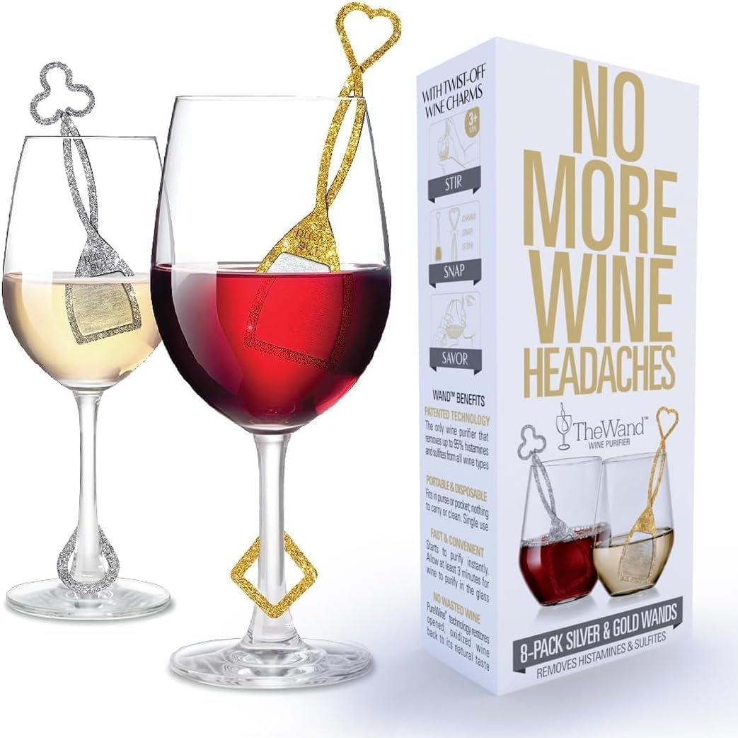 imagePureWine Silver ampamp Gold Wand Filters Histamines and Sulfites  May Reduce and Alleviate Allergies ampamp Sensitivities  Purifier Aerates to Restore Taste ampamp Purity  Includes Wineglass Accessory