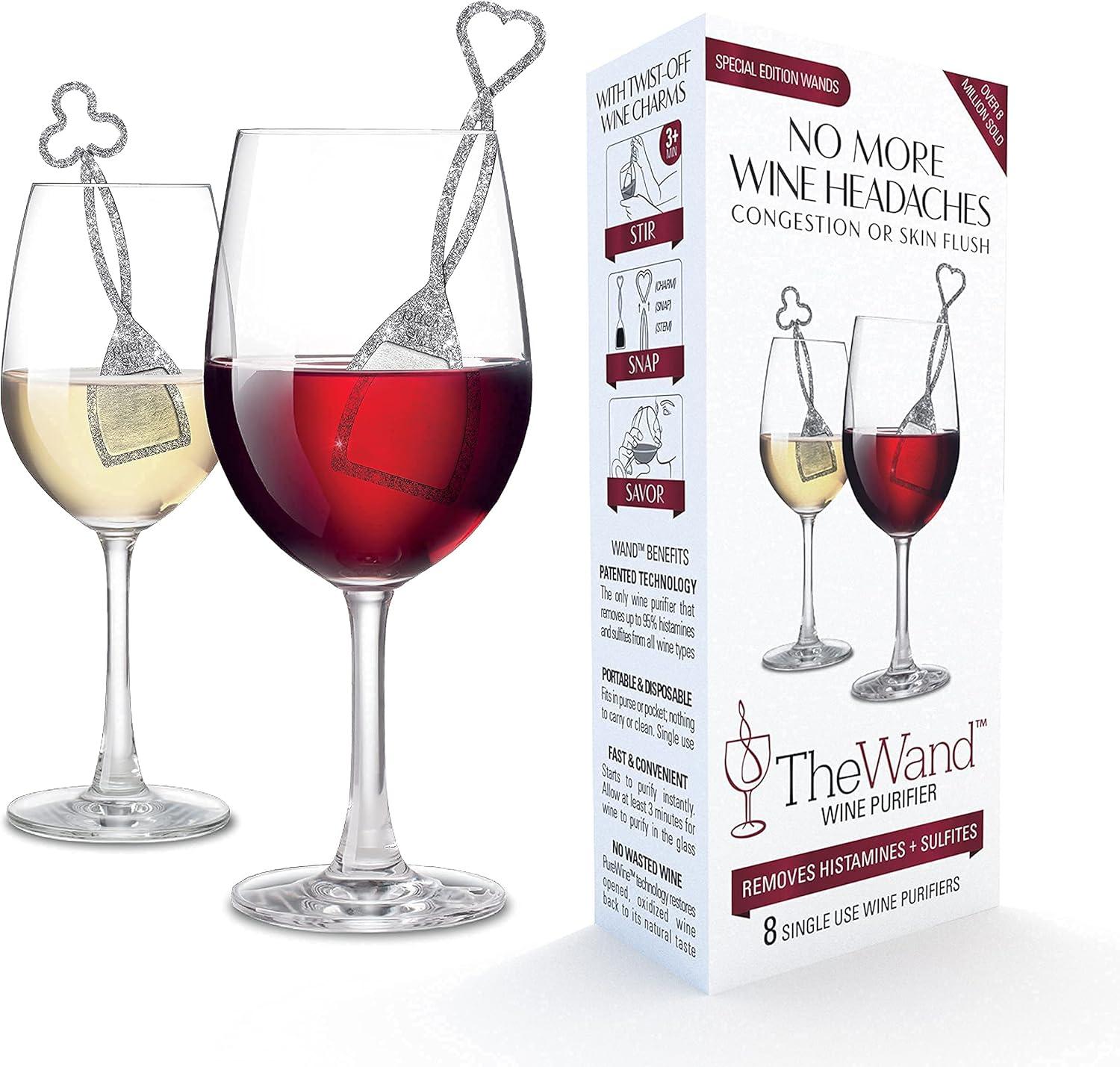 imagePureWine Wand Purifier Filter Stick Removes Histamines and Sulfites  Reduces Wine Allergies ampamp Eliminates Headaches  Drop It ampamp Stir Aerates Restoring Taste ampamp Purity  Pack of 16 Silver  Gold