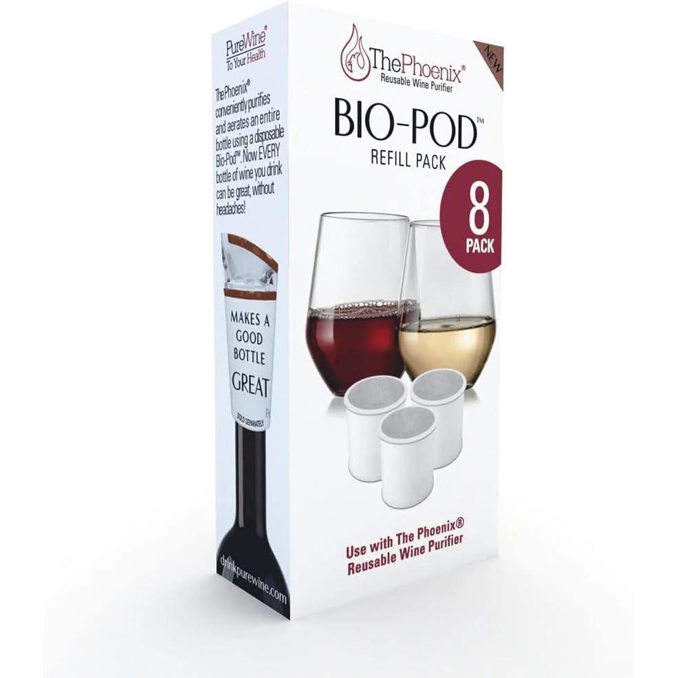 imagePureWine Phoenix BioPods 8Pack Refill for Wine Filter  EcoFriendly Portable Reusable Wine Aerator  Histamine ampamp Sulfite Filter ampamp Purifier8 Count Pods