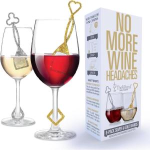 imagePureWine Pink Wand Filters Histamines and Sulfites  May Reduce and Alleviate Wine Allergies ampamp Sensitivities  Purifier Aerates Wine Restore Taste ampamp Purity  Includes Wine Glass Charm AccessorySilver  Gold 8 Pack